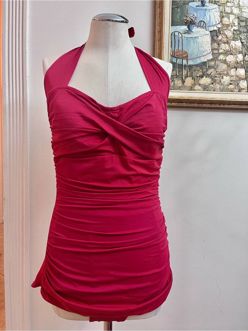 Catalina Hot Pink Halter Ruched woman swimsuit